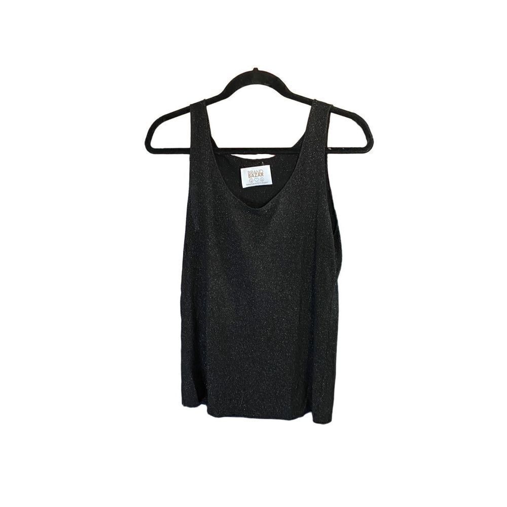 Brand bazaar women’s black, metallic sparkle stretch, Sleeveless tank top size L